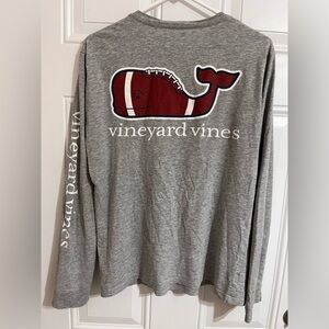 Vineyard Vines Adult XS Whale Football Gray Long Sleeve Pocket Tee Cotton Sporty